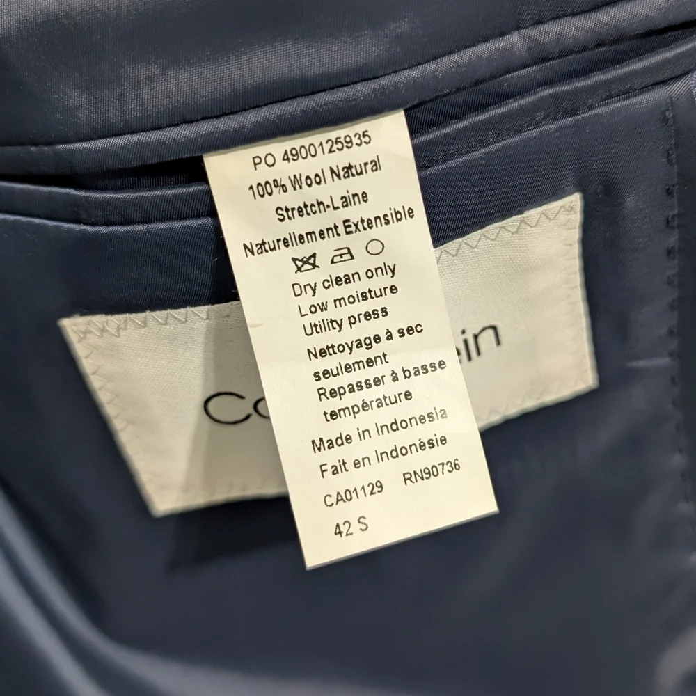 ‼️SOLD‼️ 100% Wool Calvin Klein Men's Blue Suit Formal Slim Fit 42S, 34X30 - Picture 6 of 11